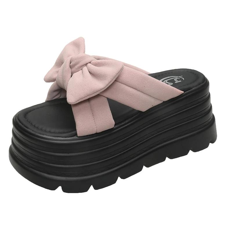 Fashion 8CM High Platform Sandals Women Summer Breathable High Heels Ladies Sneakers Wedges Chunky Butterfly-knot Slippers Sandals Mujer