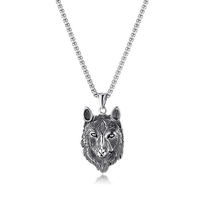 European American Necklace Men s Stainless Steel Personality Trend Design Wolf Head Pendant Retro Versatile Titanium Accessories