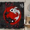 Black And Red Yin Yang Shower Curtain, Japanese Anime Koi Fish Asian Art Decor, Cool Artistic Waterproof Washable