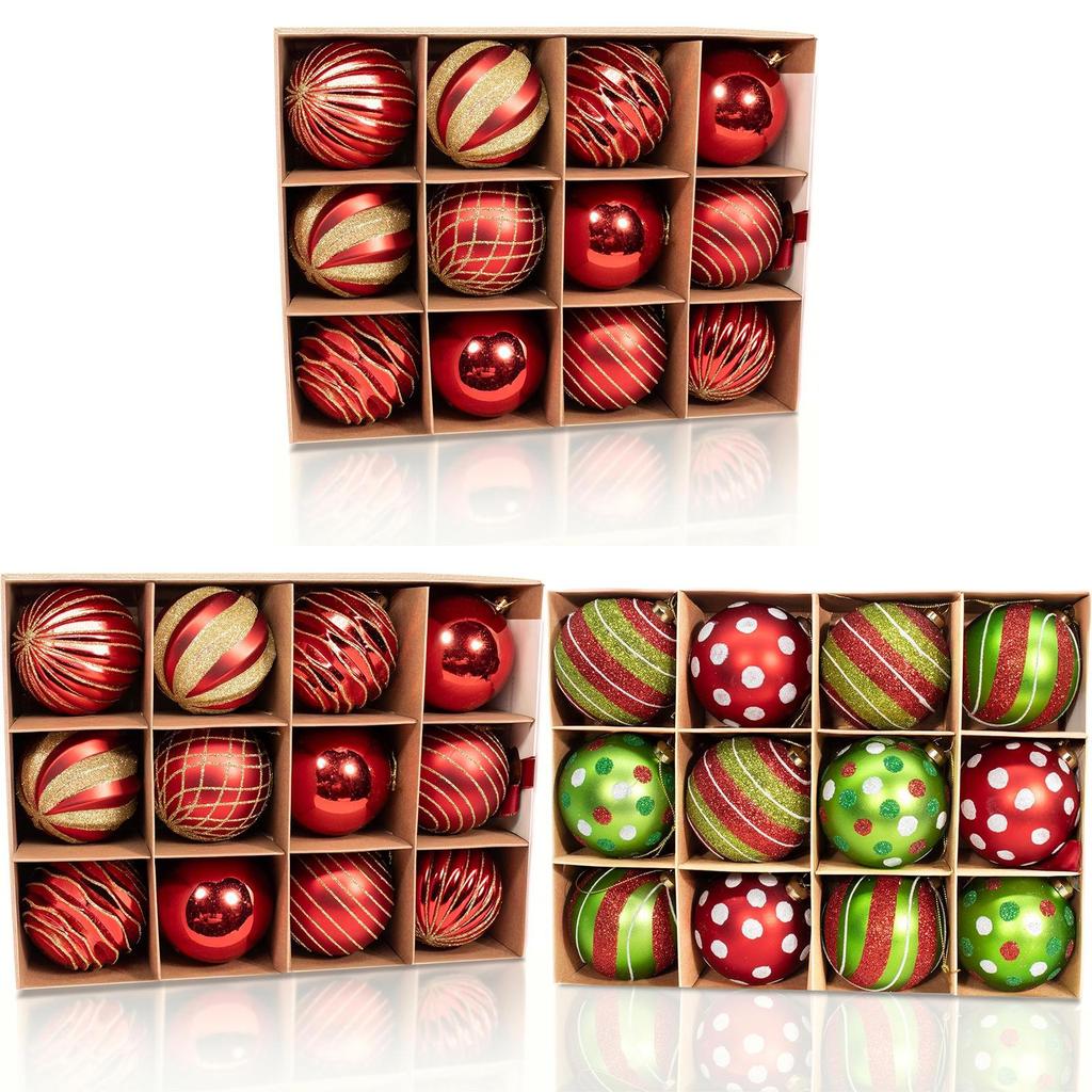 Christmas Ball Ornaments Set With Red Gold Finish For Holiday Decor