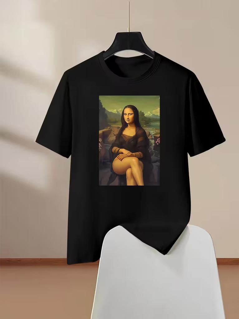 Mona Lisa Legs Print Women T Shirt Funny Artwork Loose Fit Men Women Soft Short Sleeve Tee