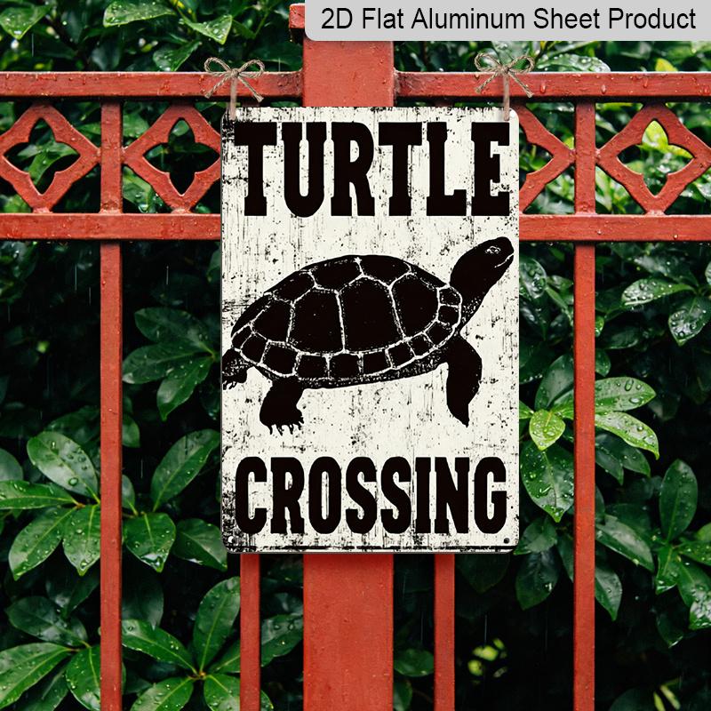2D Flat - 1pc Vintage Turtle Crossing Aluminum Sign - Funny Wildlife Warning Art, 8 * 12 Inches. Backyard Garden & Fence Decor, Turtle Pond & Water