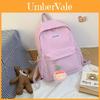 Cute Girl Backpack Nylon School Bag With Solid Color And Letter Embroidery Design For Daily Use