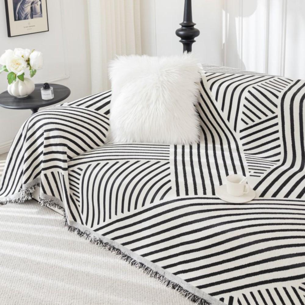 

Чехол на диван с принтом, полотенце, новая диванная подушка, ленивый цельный кусок четырех сезонов, универсальное синельное черно-белое одеяло, ковер 180X130cm чёрный
