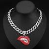 Men's Trendy Cuban Chain: Full Diamond Red Lip Pendant Necklace