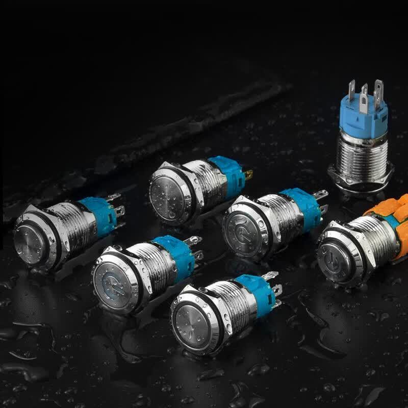 16mm Flat Metal Push Button Switch with LED Ring Light