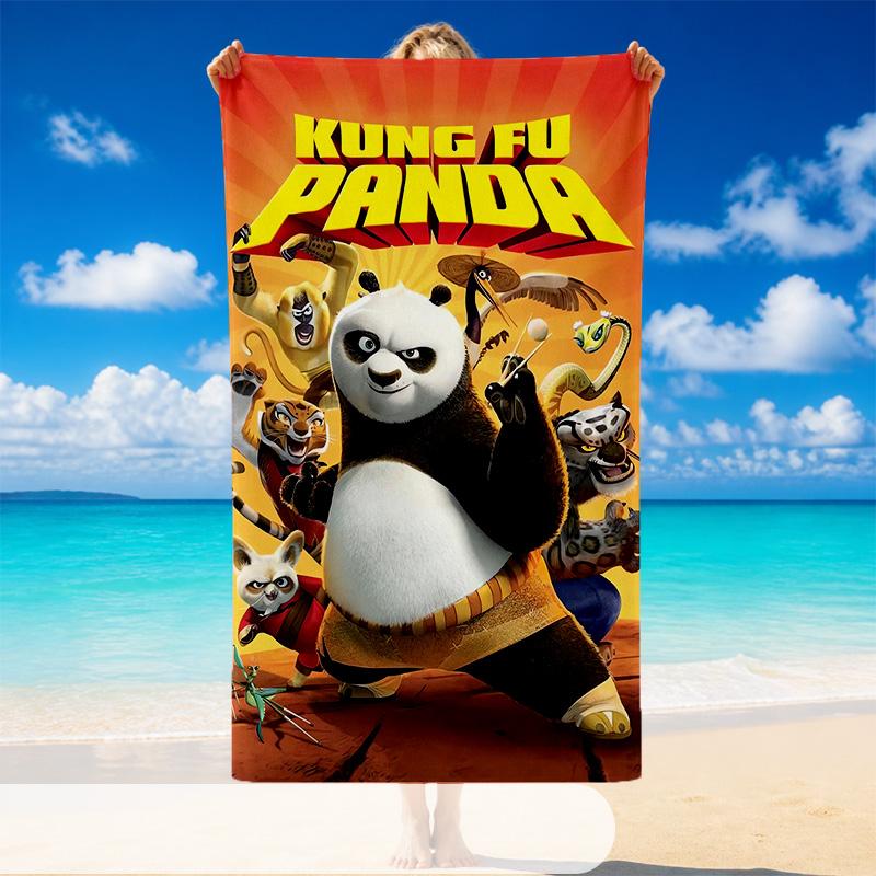 Quick Dry Beach Towel Kung Fu Panda Pattern, Lightweight Absorbent Towel for Pool Beach Vacation Use