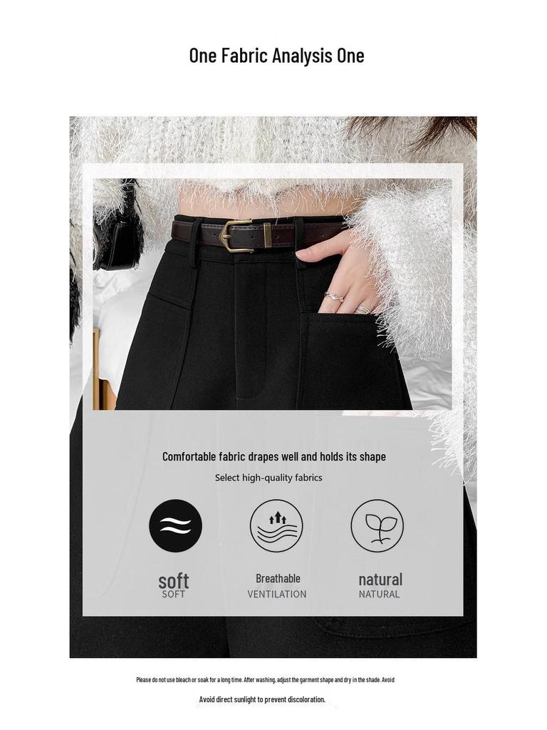 Shorts Laine Taille Haute Jambe Large Femme Automne/Hiver 2024 - Shorts Mode Décontractés Élégants