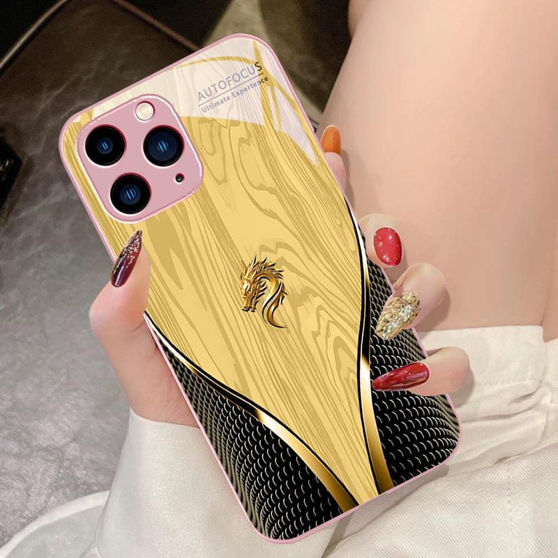 Yellow Dragon Qi Soars To The Sky For IPhone 15 Pro 14 13 12 Mini 11 XS Max XR 7 8 Plu SE 2020 2022 Tempered Glass Phone Case