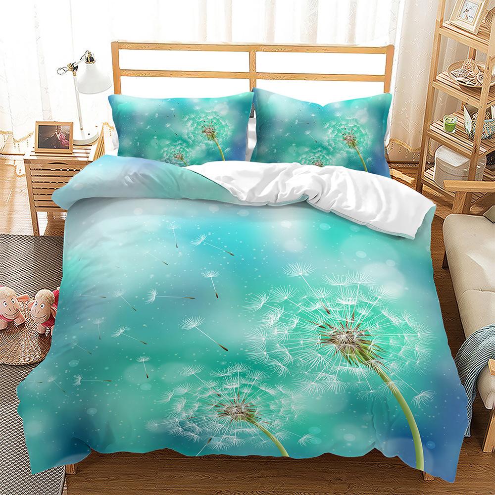 Natural Scenery Theme Duvet Cover Set 3D Print Reed Dandelion Flowers Polyester Bedding Set for Kids Boys Girls King Queen Size