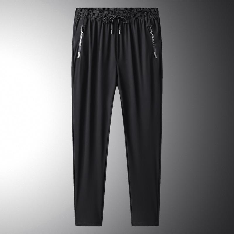 Men's Quick-Dry Ice Silk Elastic Print Cropped Sports Pants - Thin, Loose & Plus Size for Summer