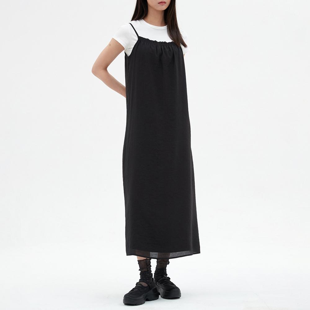 Elssibeui Shirring Sleeveless Dress_Black
