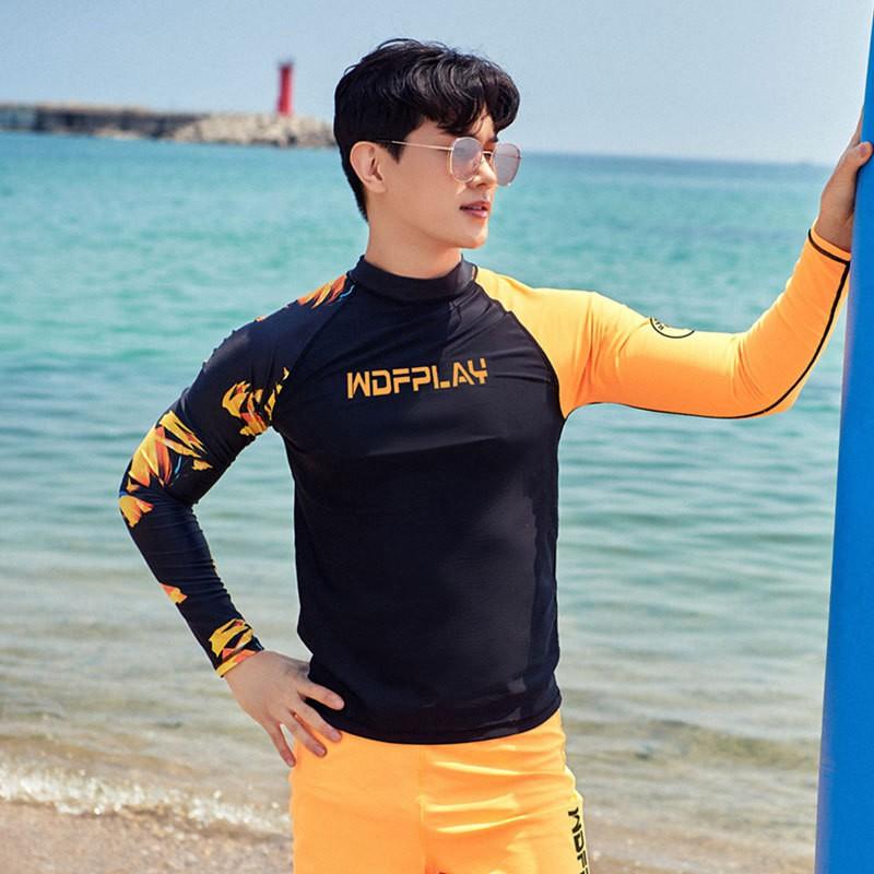 Mens UV Protection Rash Guard Set Long Sleeve Swimwear Surfing Diving Snorkeling Quick Dry Nylon Beachwear