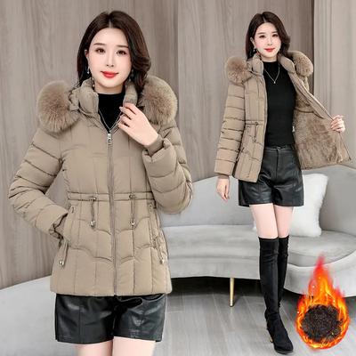 Down Padded Jacket Women's Short Fur Collar Padded Jacket Plus Velvet Thickened Casual Fashion Winter Padded Jacket
