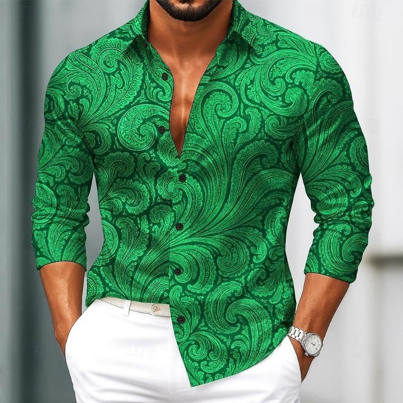 Men's Retro Print Shirt Long Sleeve Lapel Single-Breasted Autumn Casual Comfortable Streetwear