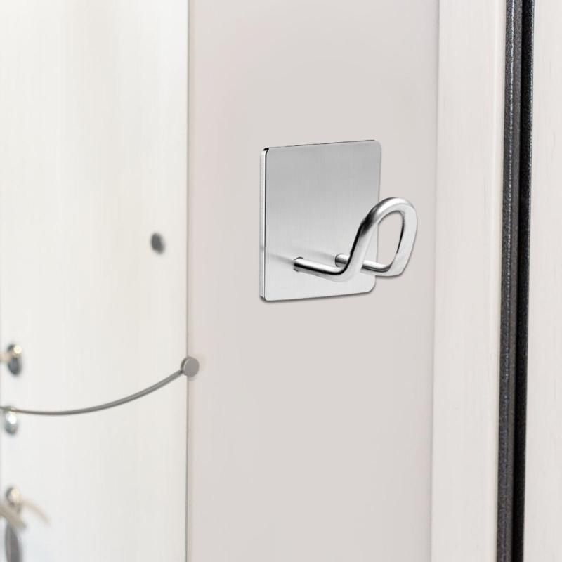 Stainless Steel Stick On Hook for Bathroom Storage Multipurpose Shower Glass Wall Hanging Rack Apartment Towel Holder