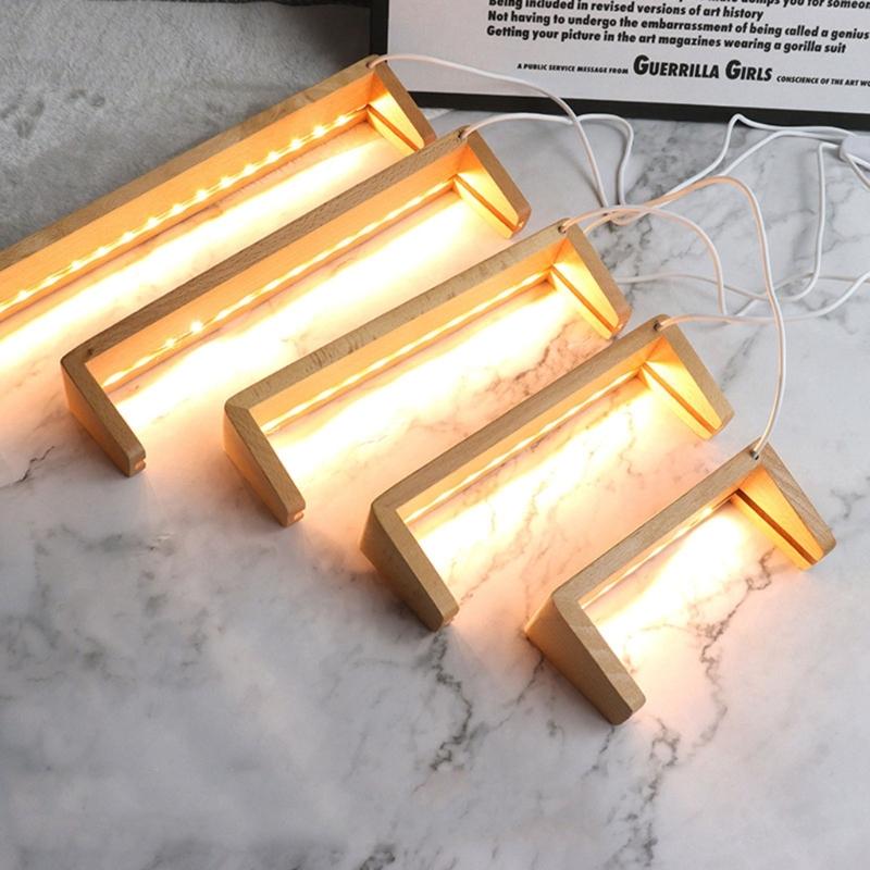 U-shaped Frame Light Base Wooden LED Display Base Pedestal Wood Night LED Light Lamp Base for Acrylic Crystal Glass