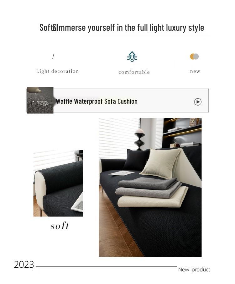 Cream Waffle Solid Sofa Cushion: Universal, Soft, Skin-Friendly, Waterproof & Non-Slip.