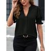 Women's Summer New V-neck Pure Color Fashion Temperament Bubble Sleeve Pure Color Shirt Blouse