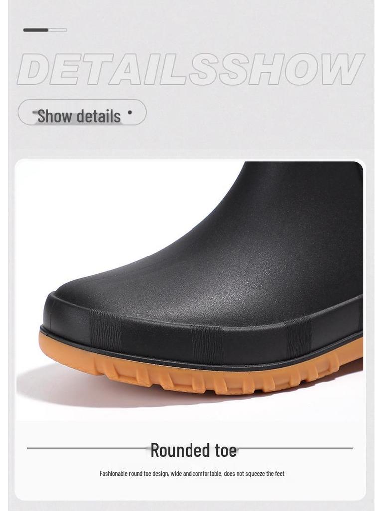 Men's British Style Waterproof Mid-Calf Rubber Rain Boots with Elastic Cuff - Non-Slip Winter Outdoor Fashion