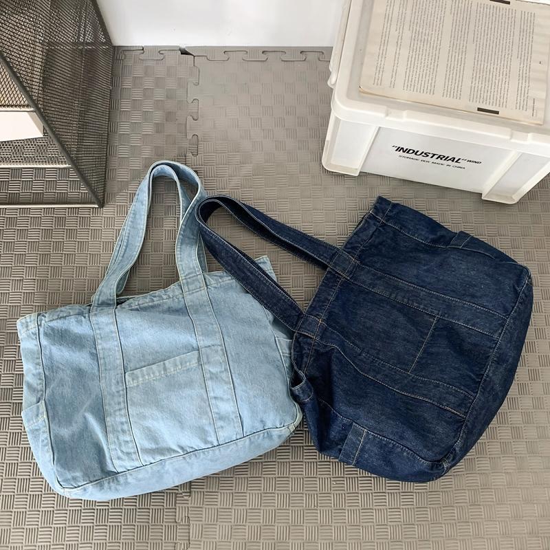 Denim Solid Color Large Capacity Tote Bag Daily Leisure Durable Shoulder Bags High Quality Casual Versatile Sweet Bags