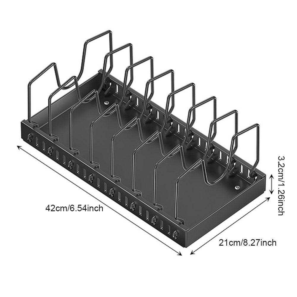 Kitchen Pots Pans Organizer with 8 Adjustable Dividers Sliding Dish Drying Shelf Sliding Lid Holder Pan Rack for Under Cabinet