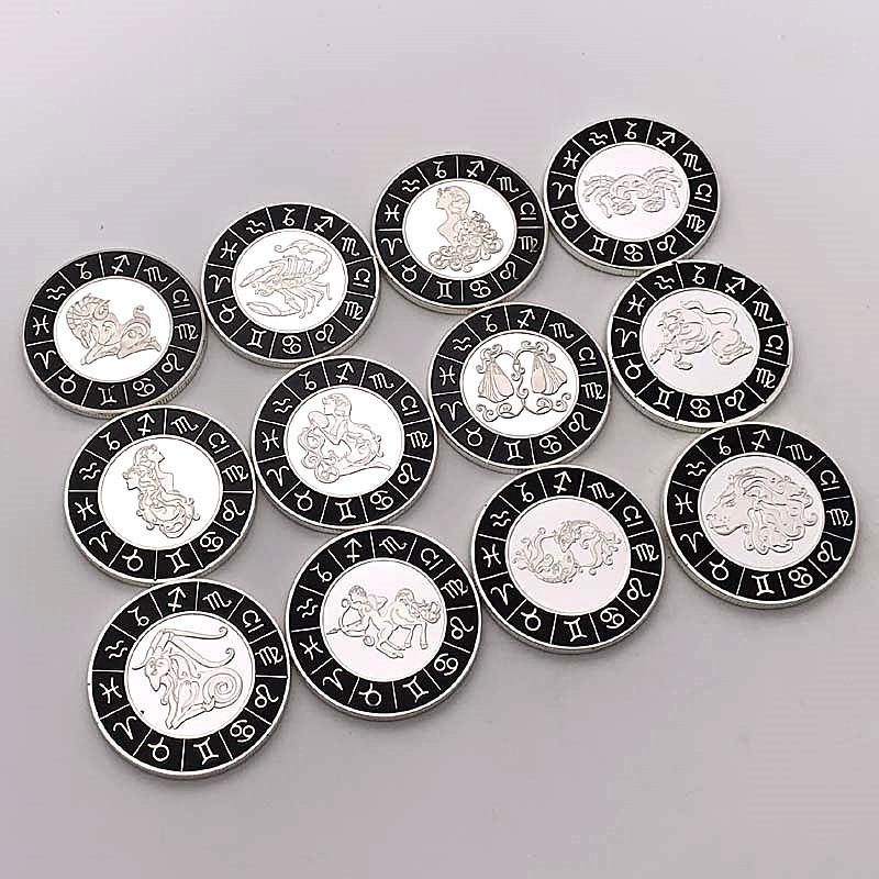 European and American Zodiac Signs, Diamond Encrusted Coins, Silver Plated, Pisces Commemorative Coins, Collectibles, Tarot Love Coins, Coins