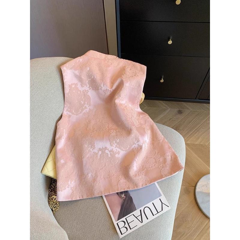 2025 Design sense Jacquard disc buckle vest women's spring high-end sense niche stacked vest women's top