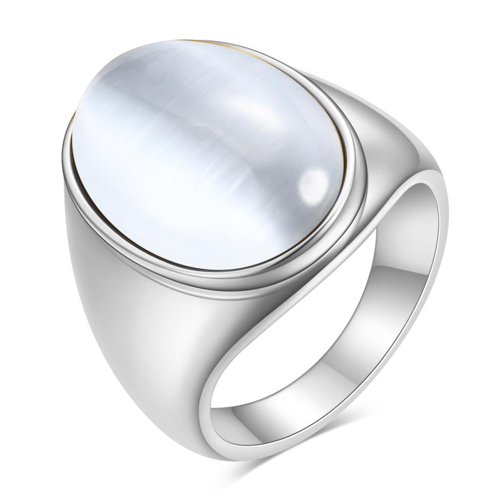 Oval Cat Eye Stone Stainless Steel Ring Gold Silver Plated Multi-color Statement Ring for Women Men