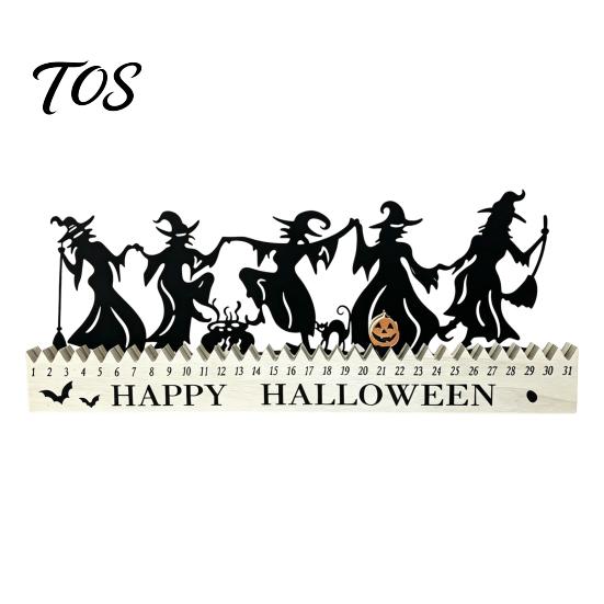Pumpkin Sliding Calendar Halloween Wooden Countdown Calendar, Dancing Witch 31 Day Timer with Seasonal Interior Decor Pumpkin, Spooky Silhouette A