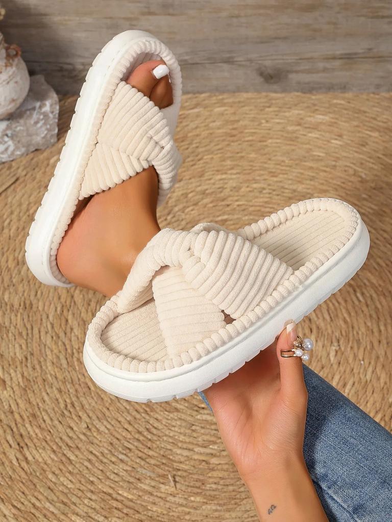Fashion New Women's Slippers Open Toe Slip On Flat Shoes for Women Indoor Comfortable Fashion Home Cotton Shoes Anti-slip Platform Shoes