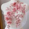 1 Pcs Pink White Embroidery Lace Flowers Patch For Wedding Dress Costumes Handmade Repair 39*25CM