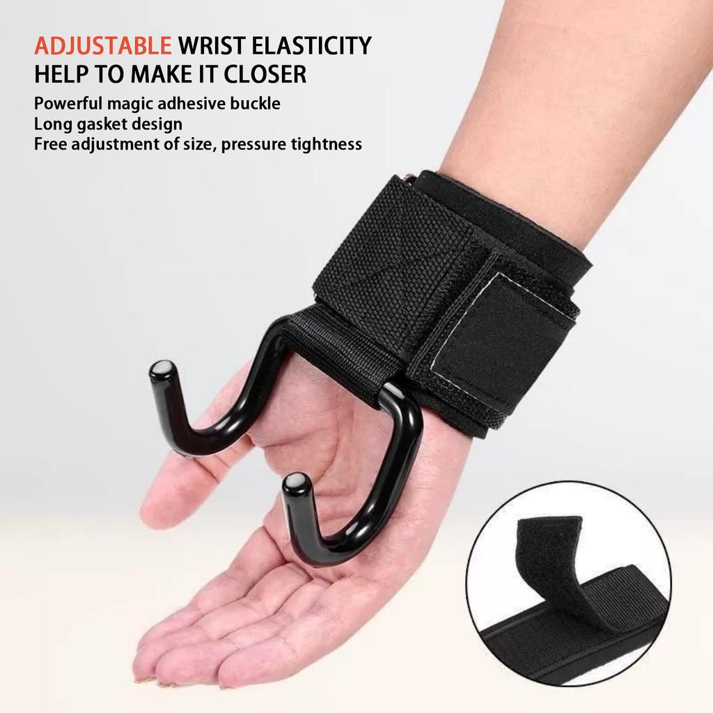 1 Pair Weight Lifting Hooks Heavy Duty High Strength Great Friction Anti-slip Fasten Tape Stainless Lifting Wrist Straps Power