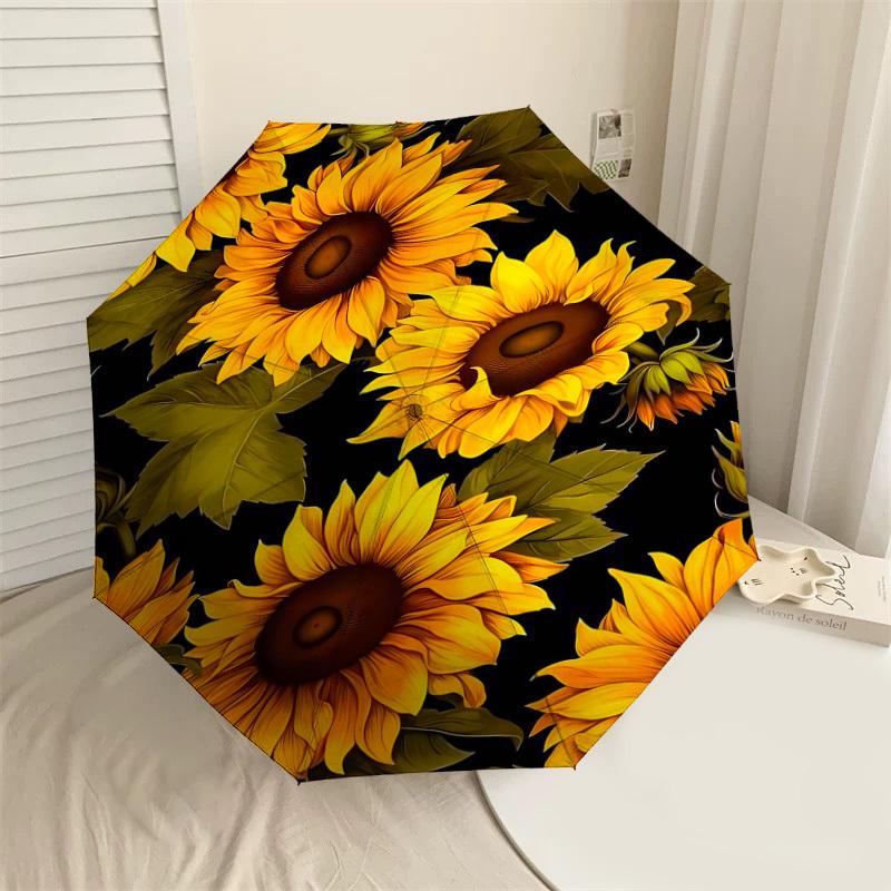 1PC Sunflowers Automatic Open/Close Umbrella Compact Folding Umbrella with 8-Rib Shaft lightweight esign, Highquality Fabric1135A