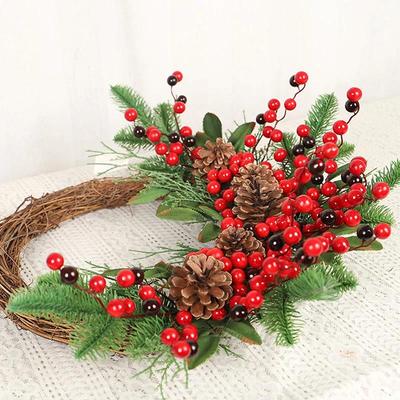 Ornaments Big Pine Cone Simulation Red Fruit Half Side Wreath Garland Garlands Home Party Wall Doors Decor
