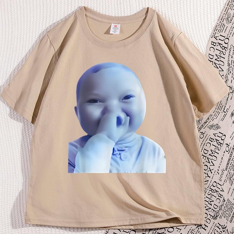 Ai Baby Holding Laugh Meme Viral Trend T Shirt Unisex Women Fashion Casual Cotton Tshirt Funny Graphic Tees Round Neck Loose Tees