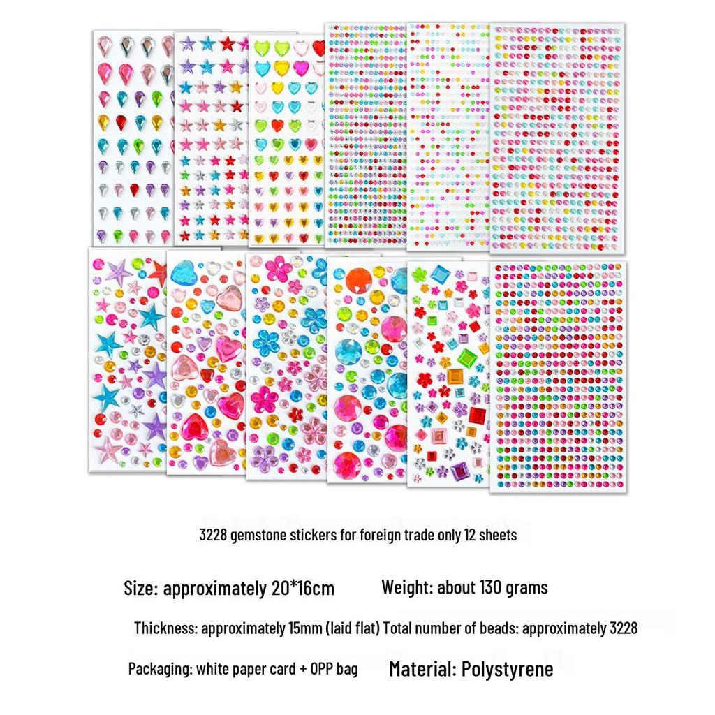 Gem Stickers: Kids' 3D Acrylic Crystal DIY Rhinestone Decorations, Colorful Cross-Border Designs for Girls