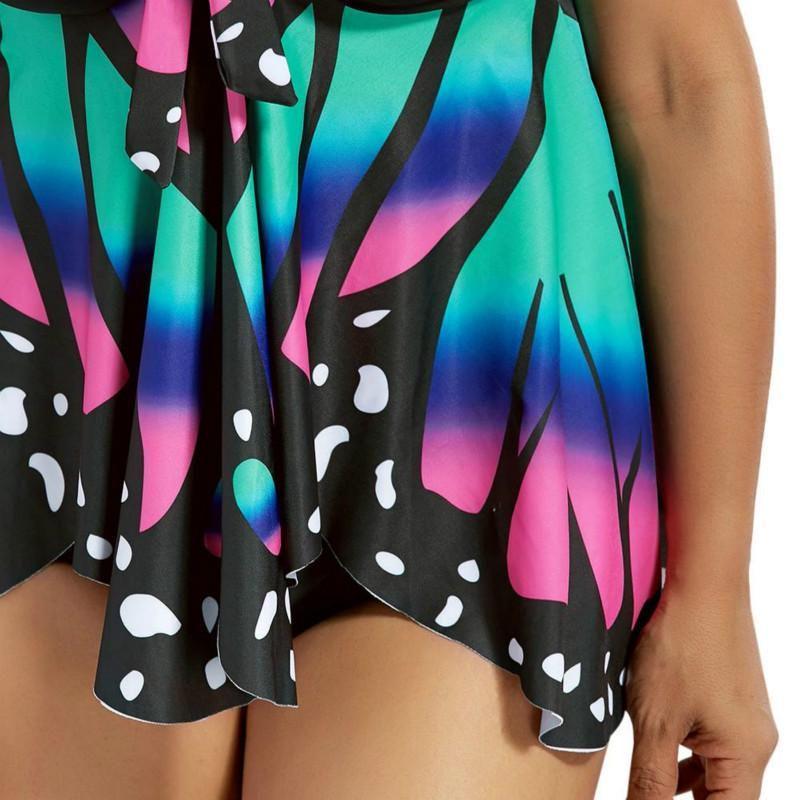 Übergröße Damen Schmetterlingsdruck Hohe Taille Blouson Tankini Stilvolle Bademode für Jeden Anlass