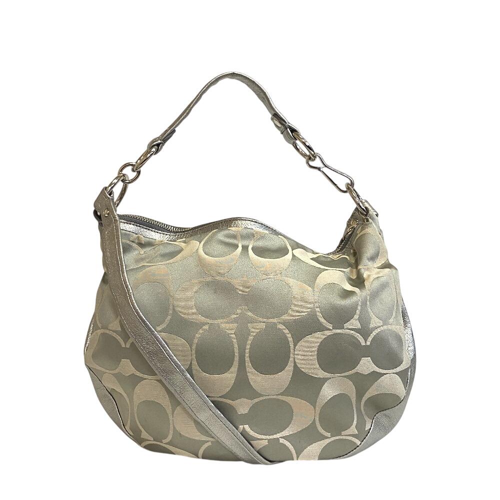 COACH F13707 2way handbag Signature canvas Shoulder Bag Silver canvas Women Used