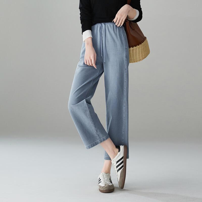 SOFSIL 2026 Spring Elastic Waist Straight Leg Cropped Jeans XL