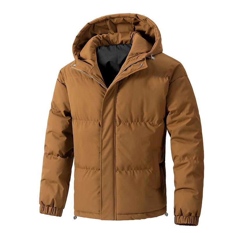 Men's Plus Size Winter Hooded Puffer Jacket - Cotton, Loose, Solid Color, Warm Outerwear