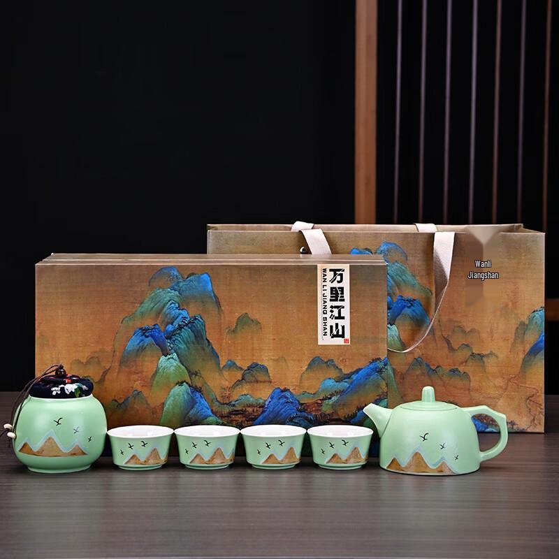 Dehua Ceramic Tea Set - A Thousand Miles of Rivers and Mountains