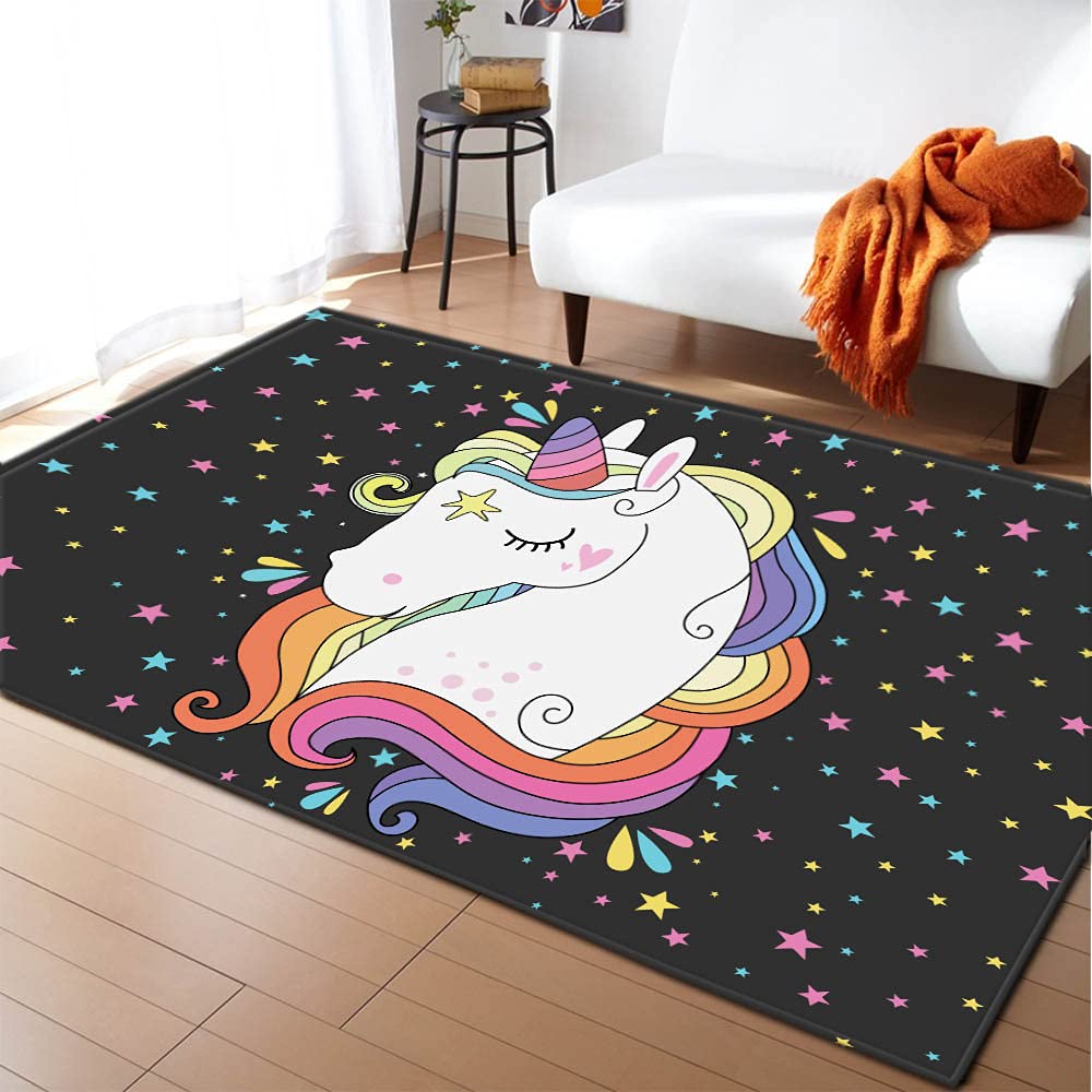 Cartoon Cute Unicorn Printed Carpet Children's Play Rug Hallway Balcony Non-slip Floor Mat Girl Living Room Home Decoration