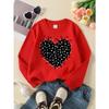 Girls Soft Crewneck SweatshirtBlack Heart Pattern with Small Hearts with Cute Creative Print, Casual All-Match for Fall Winter, Ideal Holiday Present