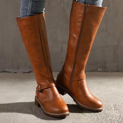 Stivali da Equitazione Invernali da Donna Punta Rotonda Tacco Grosso Stivali Alti Sopra il Ginocchio Scarpe con Plateau con Fibbia da Donna Botas Mujer