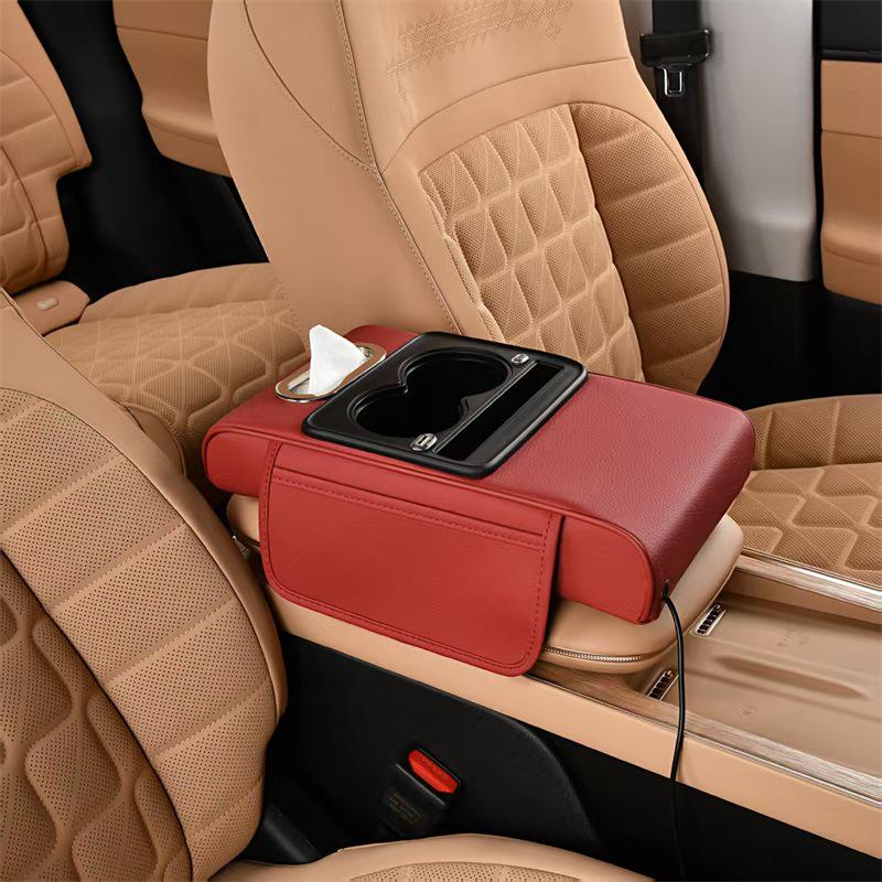 Universal Car Armrest & Tissue Charging Box: Extended & Thickened Four-in-One Heightening Pad