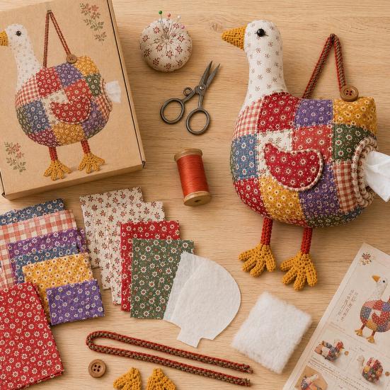 DIY Patchwork Tissue Box Cover Kit, Farm Animal Shape, Beginner-Friendly Sewing Material Set, Tissue Holder for Beginners Home Decor