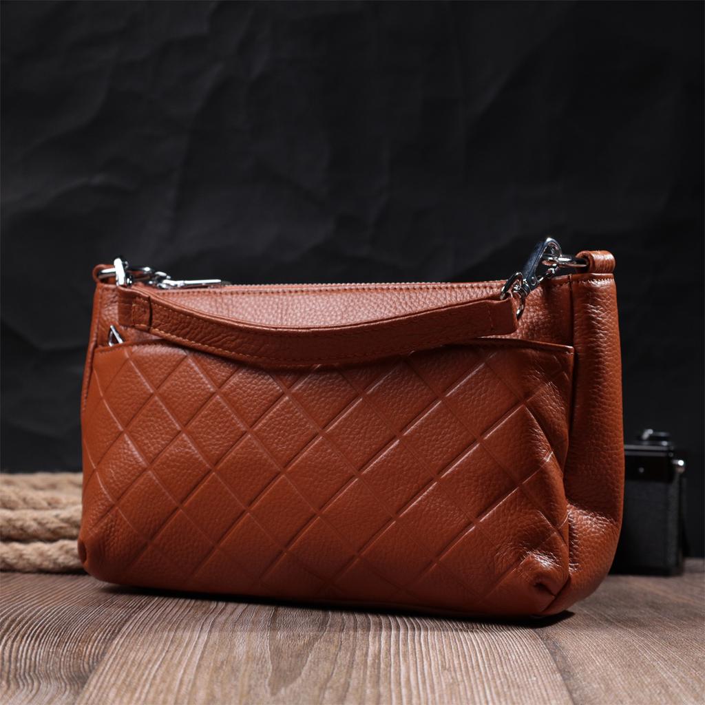 Women's Medium-sized Bag with Three Compartments Made of Genuine Leather VINTAGE Bag 22804 Red