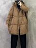 Autumn and winter new European goods large size thickened hooded solid color white duck down jacket women's medium and long coat tide