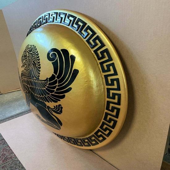 Medieval Knight Battlefield Autentický řecký hop-lite GOLD LION Warrior Shield